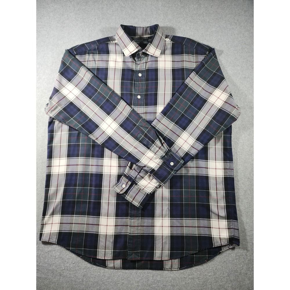 Ralph Lauren Men's Dress Shirt, Size XL, Navy Blue Plaid, Long Sleeve
